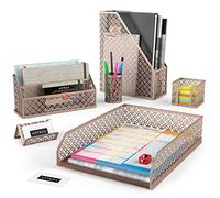 ARTEZA Organiseur de bureau rose doré, 6 pièces comprend un porte-gobelet, une trieuse de lettres, une corbeille à courrier, un porte-revues, un porte-cartes nominatives, un porte-notes autocollant