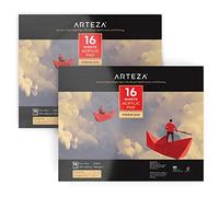 Arteza Pack de 2 Carnets Papier Acrylique Professionnel Taille 28x36 cm Total de 32 Feuilles, 2 Carnets Papier Blanc Acrylique Artiste à Reliure Adhesive, 16 Feuilles Chacun, Fort Grammage 400g