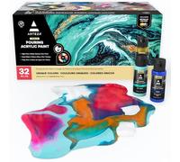 ARTEZA Peinture acrylique, Bouteilles de 2 oz, Ensemble de 32 couleurs assorties, Peinture acrylique à fort écoulement, Aucun mélange requis, Peinture pour verser sur toile, verre, papier, bois