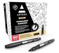 ARTEZA Permanent Marker Schwarz 60er-Pack, schnell trocknende wasserfeste Stifte mit feiner Spitze, permanente Stifte zum Schreiben auf vielen Oberflächen