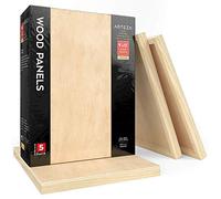 Arteza, Planche en bois, 9x12 pouces, Paquet de 5, Bois de bouleau, Panneaux de bois d'artiste pour la peinture, l'art, le brûlage, l'utilisation avec des huiles, des acryliques