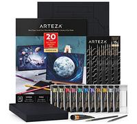 ARTEZA Set de peinture à la gouache, 12 peintures à la gouache métallisées et une pochette pliable en papier de toile noire, fournitures artistiques pour les enfants, kit d'art pour les adultes