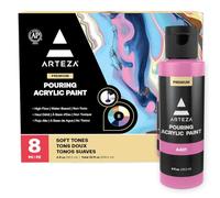 ARTEZA Set de peinture acrylique à verser, bouteilles de 120 ml, set de 8 couleurs pastel, pas de mélange nécessaire, peinture à verser : Toile, verre, papier, bois, carrelage et pierres