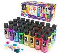 Arteza Tempera Peinture lavable pour enfants, Set de 32 bouteilles de 2,03 oz/60 ml, Peinture pour affiches, artisanat, Peinture éponge et au doigt, Comprend néon, paillettes et luminescente