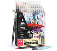 ARTEZA Véritables feutres pinceaux, 36 stylos aquarelle à double pointe, encre à base d'eau facile à mélanger, 1 stylo pinceau à eau, fournitures artistiques pour l'illustration et la calligraphie