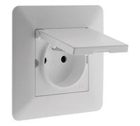 Artezo Prise de Courant Étanche IP44 2P+T 16A Blanc, Zenitech, Design Moderne et Finition Mate, Idéale pour Cuisine, Salle de Bains, Terrasse, Clapet à Ressort, Traitement Anti-UV