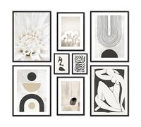 ARTFAVES® Ensemble d'affiches decoration murale - ABSTRACT BLACK ART - 8 poster moderne Salon et chambre - abstrait, art, Henri Matisse, noir et blanc, beige - cadres noirs