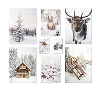 ARTFAVES® Ensemble d'affiches decoration murale - PAYS DES MERVEILLES HIVERNALES - 8 poster moderne - Salon et chambre Noël, neige, cerf, traîneau, nature - sans cadre