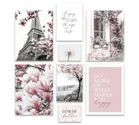ARTFAVES® Ensemble d'affiches decoration murale - SPRING IN PARIS - 8 poster moderne Salon et chambre - Printemps, noir et blanc, rose, mode - sans cadre