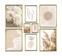 ARTFAVES® - Lot d'affiches - DOUCEUR BEIGE - Décoration murale 8 affiches modernes Formes abstraites, herbe de la pampa, fleur, beige, mer - sans cadre