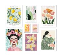 ARTFAVES® Lot de 8 posters - Galerie d'art abstrait - Décoration murale en plusieurs parties pour salon et chambre à coucher - 8 tableaux muraux modernes abstraits, pastel, été, printemps, art, frida
