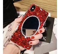 Artfeel Glitter Miroir Coque pour Samsung Galaxy J6 Plus,Fait Main 3D Bling Brillant Diamant Cristal Strass Étui,Souple Silicone Clair Maquillage Miroir Housse pour Fille Femme-Rouge