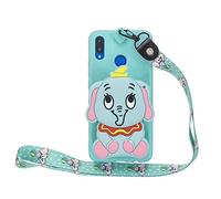 Artfeel Portefeuille Coque pour Huawei P Smart Plus/Nova 3i,Mignon Dessin Animé 3D Animaux Souple Silicone TPU Étui avec Fermeture éclair Poche et Lanière Dragonne Housse,Éléphant Bleu Clair