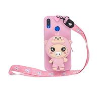 Artfeel Portefeuille Coque pour Huawei P Smart Plus/Nova 3i,Mignon Dessin Animé 3D Animaux Souple Silicone TPU Étui avec Fermeture éclair Poche et Lanière Dragonne Housse,Cochon Rose