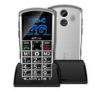 Artfone A400 4G Téléphone Senior sans Abonnement丨Téléphone à Grosses Touches pour Seniors avec Appareil Photo 2MP & Bouton SOS丨Écran 2,4 Pouces丨Batterie 1800mAh丨Station de Charge丨USB-C - Argenté