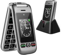 artfone G6 Gris - Téléphone portable basique débloqué 4G pour personnes âgées - Téléphone à rabat sans SIM - Grand bouton - Double écran - Bouton SOS - Cadran rapide - USB-C - Station de charge