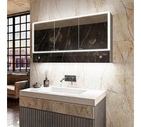 Artforma Armoire de Salle de Bain avec Miroir et Éclairage LED avec 3-Porte | 17 décors au Choix | (100 x 72 x 21 cm) | 2X Interrupteur Tactile, Horlage LED, Station Météo