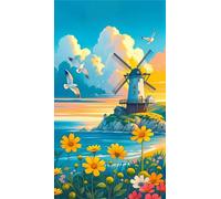 ARTGOTO Diamond Painting Carré Adulte Grand Format,40x70cm Peinture Diamant XXL Paysage Mer Moulin à Vent A,Broderie Diamant Painting Kit Complet Adulte Grand Format,Grande Taille Pour la Décoration