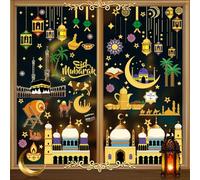 ARTGUTS 9 feuilles Autocollants Fenêtre Ramadan 2025,Décoration Vitres Eid Mubarak avec Lune, Étoile, Château,Stickers Électrostatiques Réutilisables sans Colle,Idéal Maison, Bureau, Fêtes Musulmanes