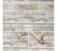 Arthome Rustique Bois Papier Peint, 27cmx254cm Gris Auto Adhesif, Vinyle Décoratif pour comptoir d'armoire, facile à nettoyer, amovible, grain de planche vieilli, revêtement mural vintage
