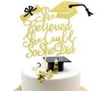 Arthsdite 1 décoration de gâteau « She Believed She Could So She Did » - Décoration de gâteau de remise de diplôme - Paillettes dorées