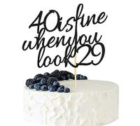 Arthsdite 40 Is Fine When You Look 29 - Décoration de gâteau d'anniversaire 40e anniversaire pour femme, patron, épouse, collègues, sœurs, meilleurs amis - Noir pailleté