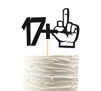 Arthsdite Décoration de gâteau 17 + 1 doigt d'honneur noire à paillettes - Décorations de fête d'anniversaire pour 18e anniversaire - Fournitures de fête d'anniversaire amusantes pour dix-huit ans