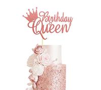 Arthsdite Décoration de gâteau d'anniversaire « Happy Birthday » - Décoration de gâteau d'anniversaire - Fournitures de décoration de fête pour femme - Paillettes or rose