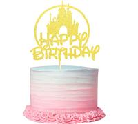 Arthsdite Décoration de gâteau en forme de château - Décoration de fête sur le thème du château - Princesse Prince Happy Birthday - Paillettes dorées
