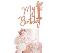 Arthsdite Décoration de gâteau « My 1st Birthday » - Décoration de gâteau Miss Onederful - Décorations de fête d'anniversaire pour bébé fille - Paillettes or rose