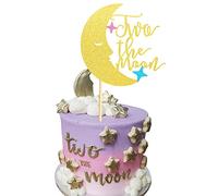 Arthsdite Décoration de gâteau « Two The Moon » - Décoration de fête prénatale - Paillettes dorées