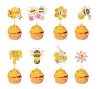Arthsdite Lot de 24 décorations de cupcakes en forme d'abeille pour cupcakes sur le thème des abeilles, fête prénatale, enfants, garçons et filles, décoration de gâteaux