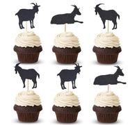 Arthsdite Lot de 24 décorations de cupcakes en forme de chèvre pour cupcakes et cupcakes en forme de chèvre pour fête prénatale, anniversaire d'enfants - Noir pailleté