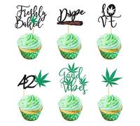 Arthsdite Lot de 24 décorations de cupcakes en forme de feuille de marijuana à paillettes pour cupcakes « Have a Dope 420 »