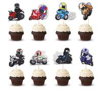Arthsdite Lot de 24 décorations de cupcakes en forme de moto - Thème sport - Fournitures de décoration pour garçon et homme - Joyeux anniversaire