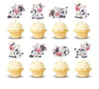 Arthsdite Lot de 24 décorations de cupcakes en forme de vache - Motif animal de la ferme - Pour enfants et garçons et filles