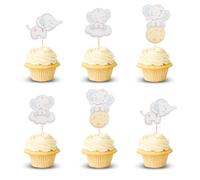 Arthsdite Lot de 24 décorations de cupcakes en forme d'éléphant bleu avec inscription « It's a Boy » - Planète et nuage - Pour fête prénatale - Décoration de gâteau d'anniversaire pour enfants et