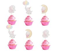 Arthsdite Lot de 24 décorations de cupcakes en forme d'éléphant rose avec inscription « It's a Girl » pour fête prénatale, fête prénatale, fête prénatale, fête d'anniversaire