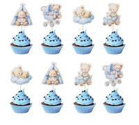 Arthsdite Lot de 24 décorations de cupcakes en forme d'ours pour fête prénatale, tente de fête prénatale, chaise à bascule, décorations de fête d'anniversaire pour garçons - Bleu