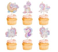 Arthsdite Lot de 24 décorations de cupcakes licorne arc-en-ciel lune nuage fournitures de fête d'anniversaire mignons pour filles et bébés Décorations de fête d'anniversaire