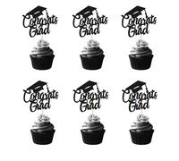 Arthsdite Lot de 24 décorations de cupcakes pour cupcakes de la classe de 2025 - Décorations de gâteaux de fête sur le thème de la remise de diplôme 2025 - Noir pailleté