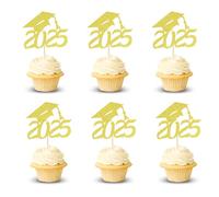 Arthsdite Lot de 24 décorations pour cupcakes de remise de diplôme 2025 pour fête sur le thème de la remise de diplôme 2025 - Paillettes dorées