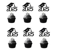 Arthsdite Lot de 24 décorations pour cupcakes de remise de diplôme 2025 pour fête sur le thème de la remise de diplôme 2025 - Noir pailleté