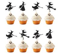 Arthsdite Lot de 24 décorations pour cupcakes d'Halloween - Sorcière - Décoration de gâteau d'Halloween pour fête d'anniversaire sur le thème d'Halloween