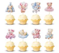 Arthsdite Lot de 24 décorations pour cupcakes en forme d'ours pour fête prénatale, fête prénatale, voiture, chaise à bascule, tente, cupcakes, décorations de fête d'anniversaire pour garçons - Rose