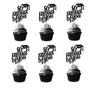 Arthsdite Lot de 24 décorations pour cupcakes « So Proud of You » - Pour la classe de 2025 - Décorations de gâteaux - Noir pailleté