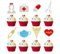 Arthsdite Lot de 24 pics à cupcakes sur le thème des infirmières et de la remise de diplôme avec pilule, scalpel, masque en forme de cœur pour décorations de gâteaux sur le thème médical
