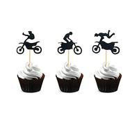 Arthsdite Lot de 48 décorations de cupcakes en forme de moto tout-terrain pour fête d'anniversaire sur le thème de la moto tout-terrain, noir à paillettes pour cupcakes, décoration de fête d'anniversaire pour homme ou garçon