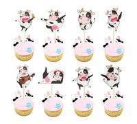 Arthsdite Lot de 48 décorations de cupcakes en forme de vache - Motif animal de la ferme - Pour enfants et garçons - Fournitures de fête d'anniversaire