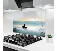 ARTHUB® Crédence de Cuisine en Verre 50x70 cm, Fishman Lake View | Protection Contre Les éclaboussures, Revêtement Mural en Carreaux, Plaque en Verre, Verre trempé, Paysages, Lacs